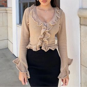 Fashion Nova Oatmeal Ruffle Sweater
